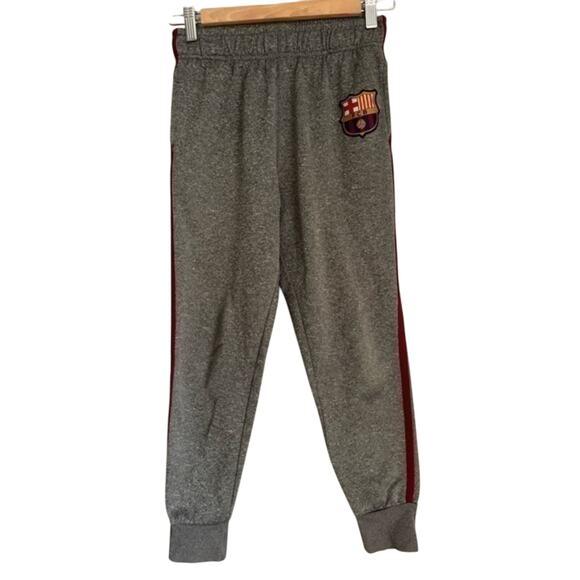 FC Barcelona Boys Large Jogger Pants Gray Soccer Sweatpants Logo Pull-On Youth L - Picture 1 of 5